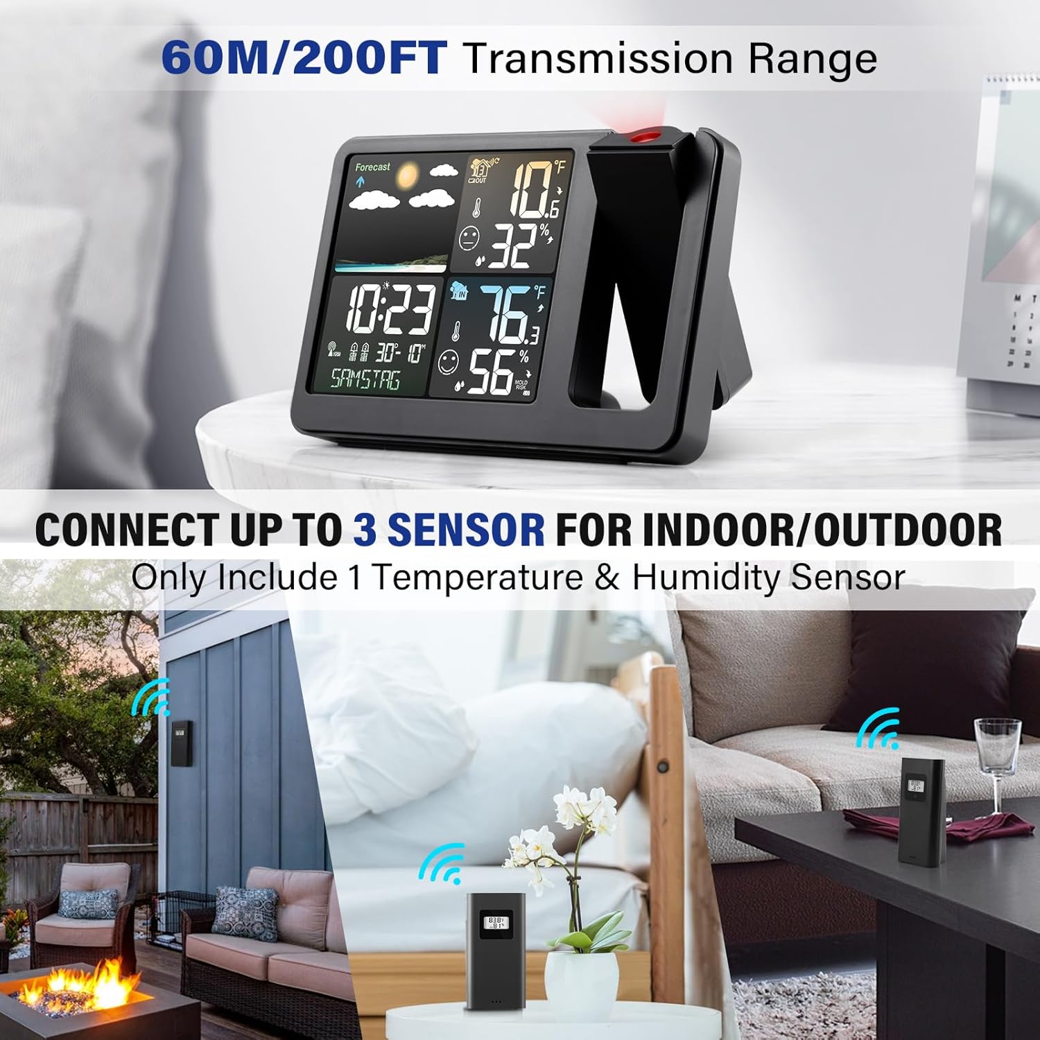 Wireless outdoor sensor placed in various outdoor and indoor locations