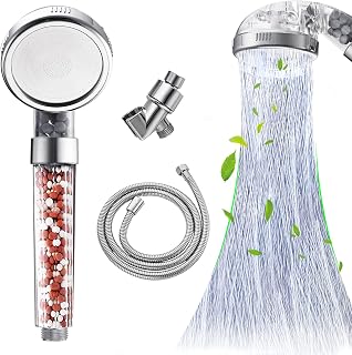 AmasSmile® High Pressure Shower Head with 59” Hose and Bracket, Ionic Filter Filtration Vortex Turbo Water Saving 3 Mode Function Spray Turbocharged Hydro Jet Handheld Showerheads for Dry Skin & Hair