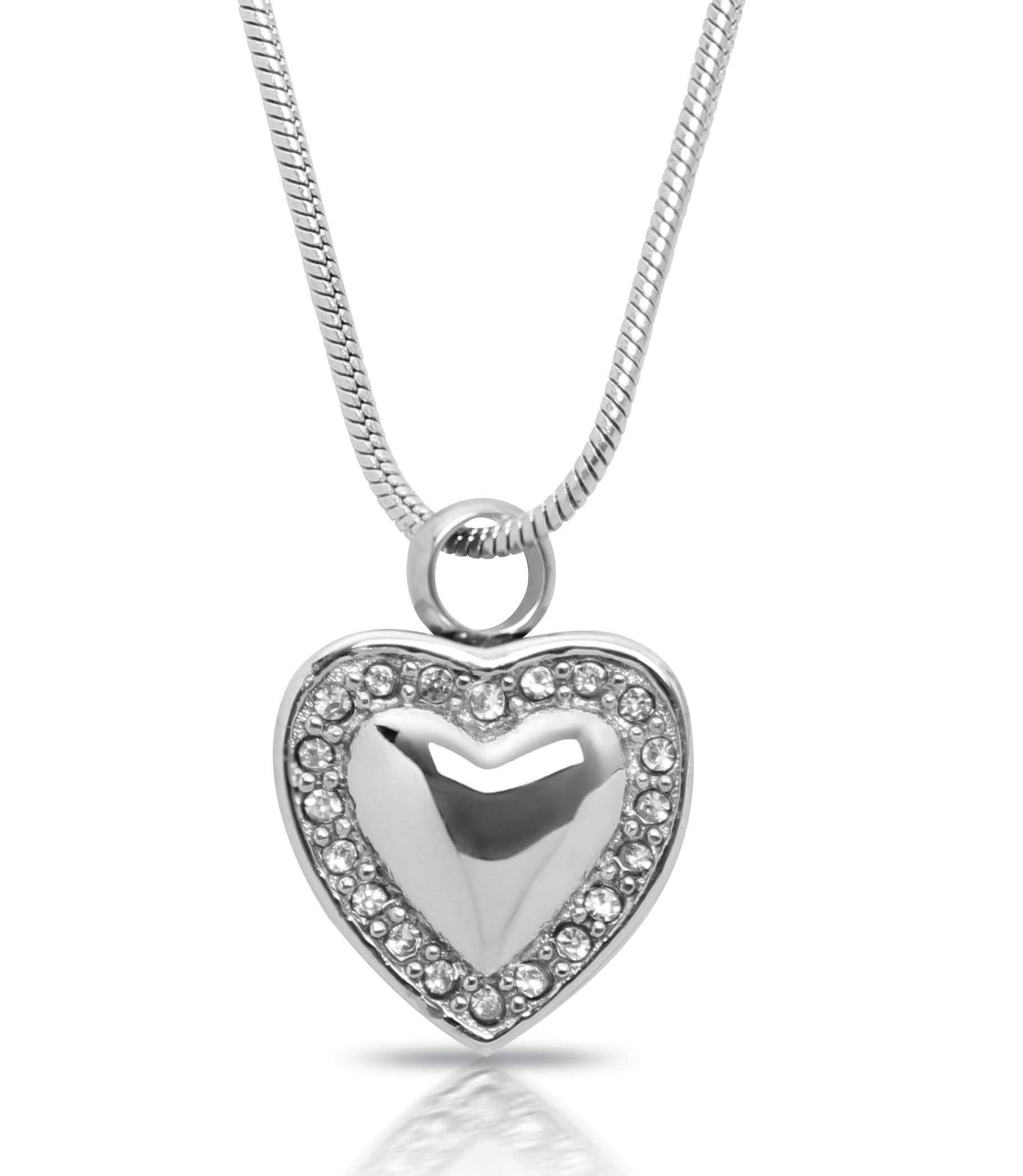 Royal MatterRoyal Matter Silver Heart with Clear Stones Stainless Steel Cremation Urn Pendant with Chain