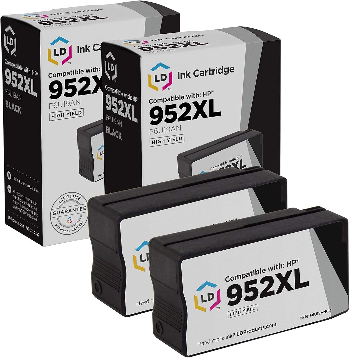 LD Products Compatible Replacements for HP 952XL Ink Cartridges 952 XL High Yield (2 Pack, Black) for use in OfficeJet: 7740, 8702, 8715 / OfficeJet Pro: 7740, 8210, 8216, 8218, 8710, 8714, 8716, 8717