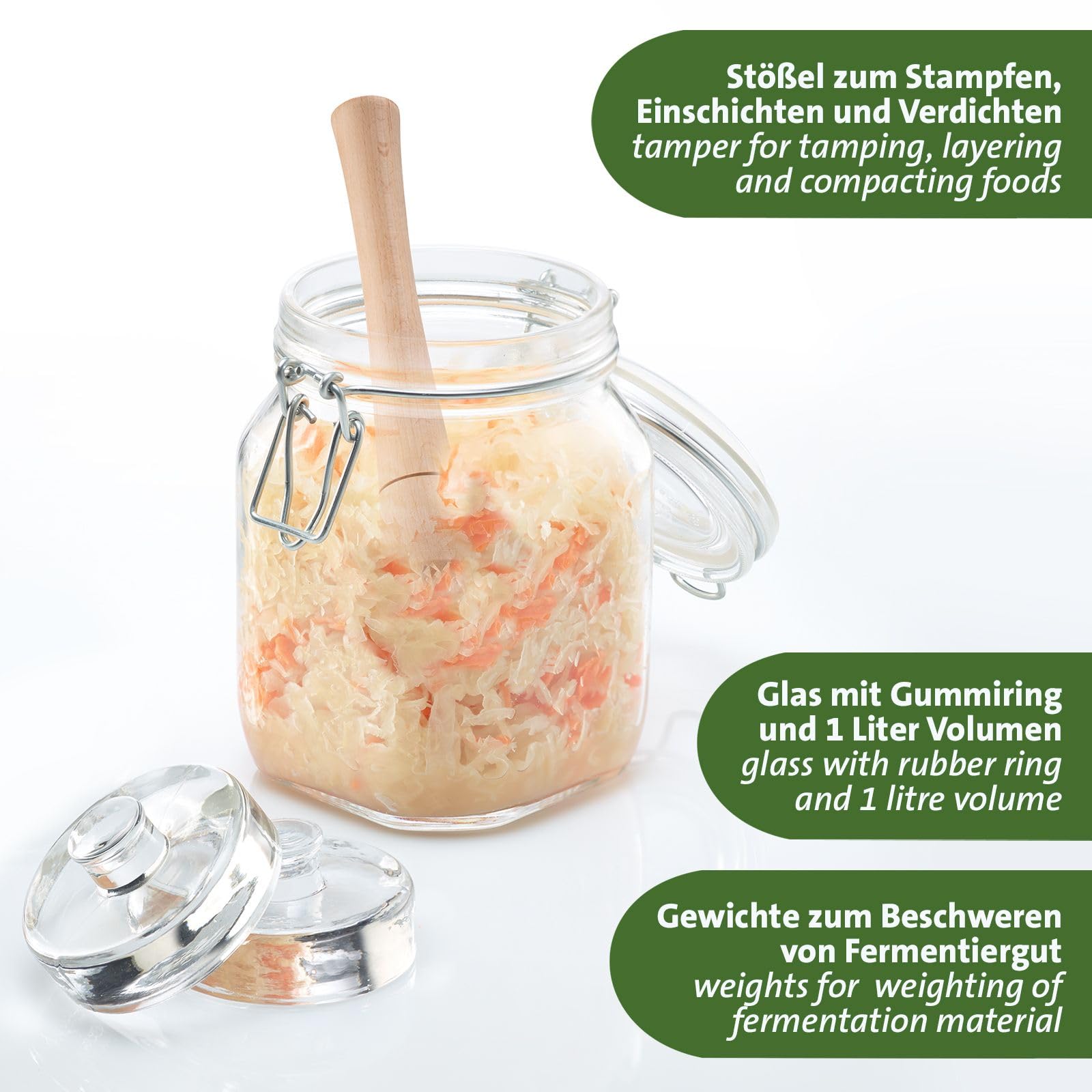 Westmark Fermentier-Set, 6tlg. – Set inkl. 2 Drahtbügelgläser, 2 Fermentiergewichte und je 1 Fermentier-Stampfer und 1 Zange, 666022E6