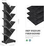 Ruboka Bookshelf, 9-Tier Wood Tall Bookshelves with Tree Design, Standing Bookcase Metal Frame Display Rack for Living Room,Bedroom, 11.8 * 7.4 * 38.4 inch, Black | Retro Narrow Bookshelves for CDs/Magazines, Book Shelf for Bedroom, Living Room, Offi