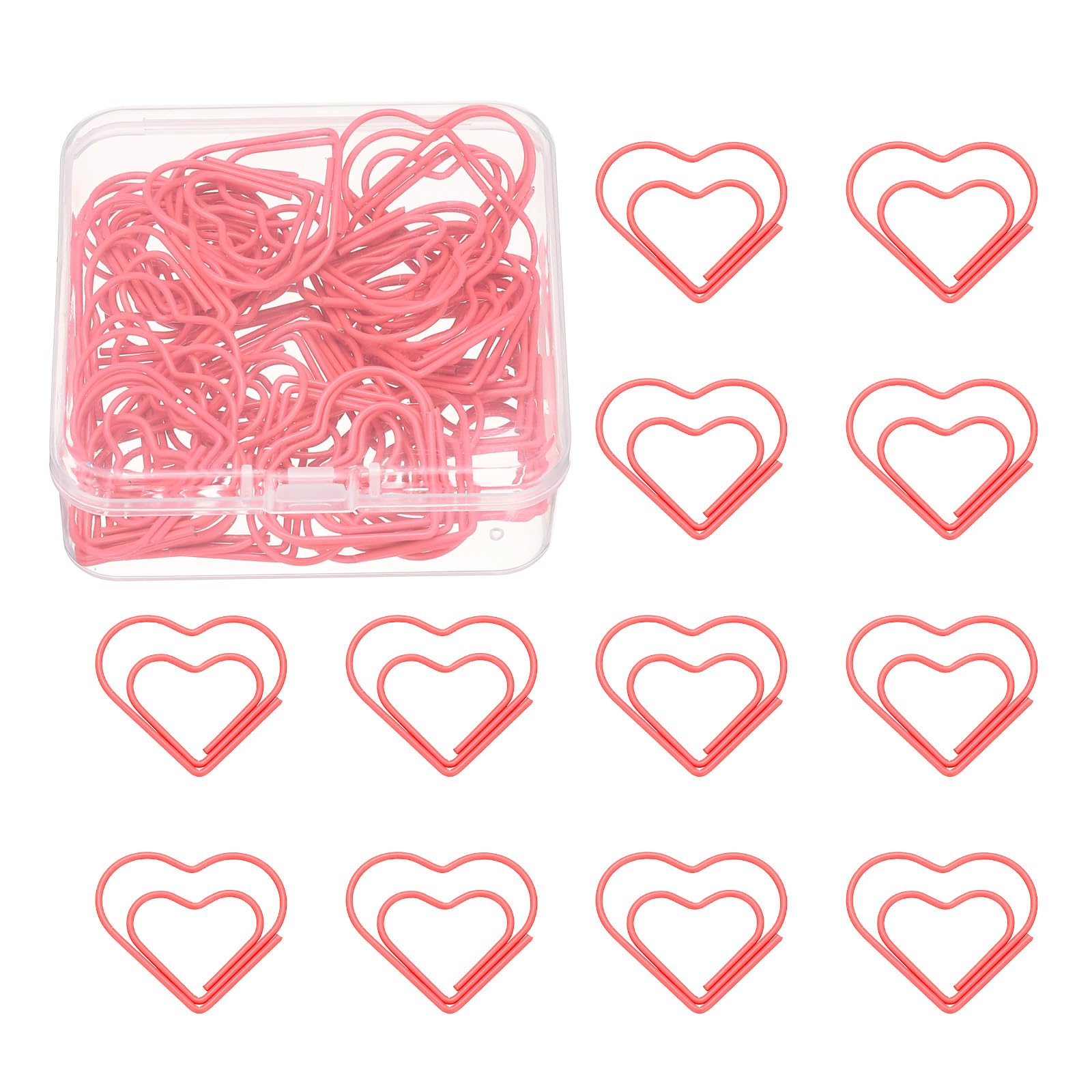 PATIKIL 50 Pcs Heart Shape Paper Clip, Metal Cute Small Paper Clamp Clips for Office Supplies Craft Scrapbook Document Note Sorting, Plastic Coating, Dark Pink โ image 1
