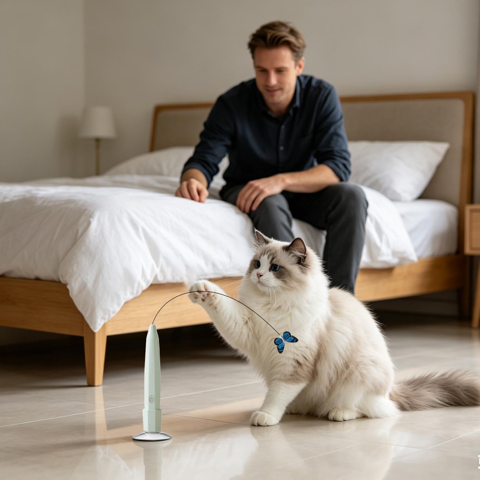 Générique Giocattolo Gatto Automatico - Canna Da Gioco Interattiva con | Canna Elettrica Gatto con Farfalla | per Tutte le Razze Arricchimento Esercizio Giocoso Stimolazione