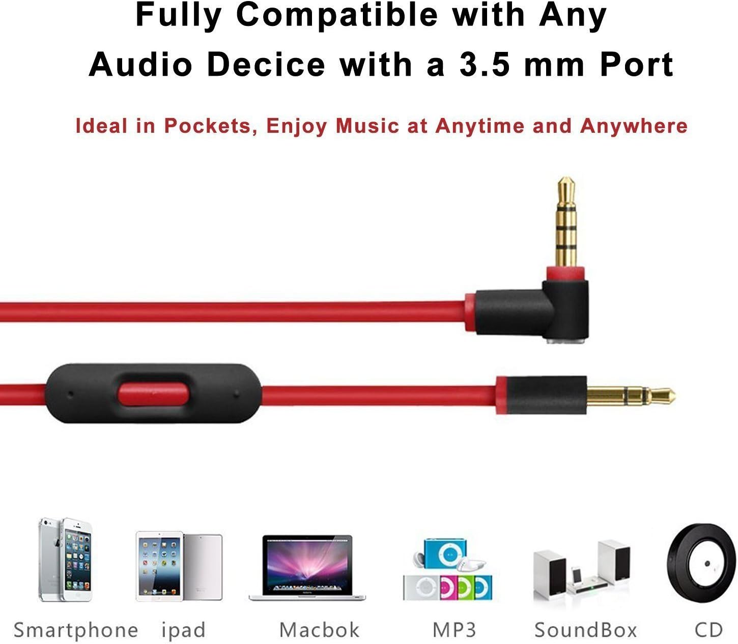 Original Replacement Cable/Wire For Beats By Dre Headphones Solo/Studio/Pro/Detox/Wireless (Discontinued by Manufacturer)