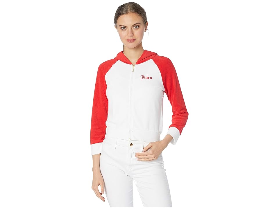 

Juicy Couture Juicy Color Block Microterry Logo Hood Jacket (White) Women's Coat