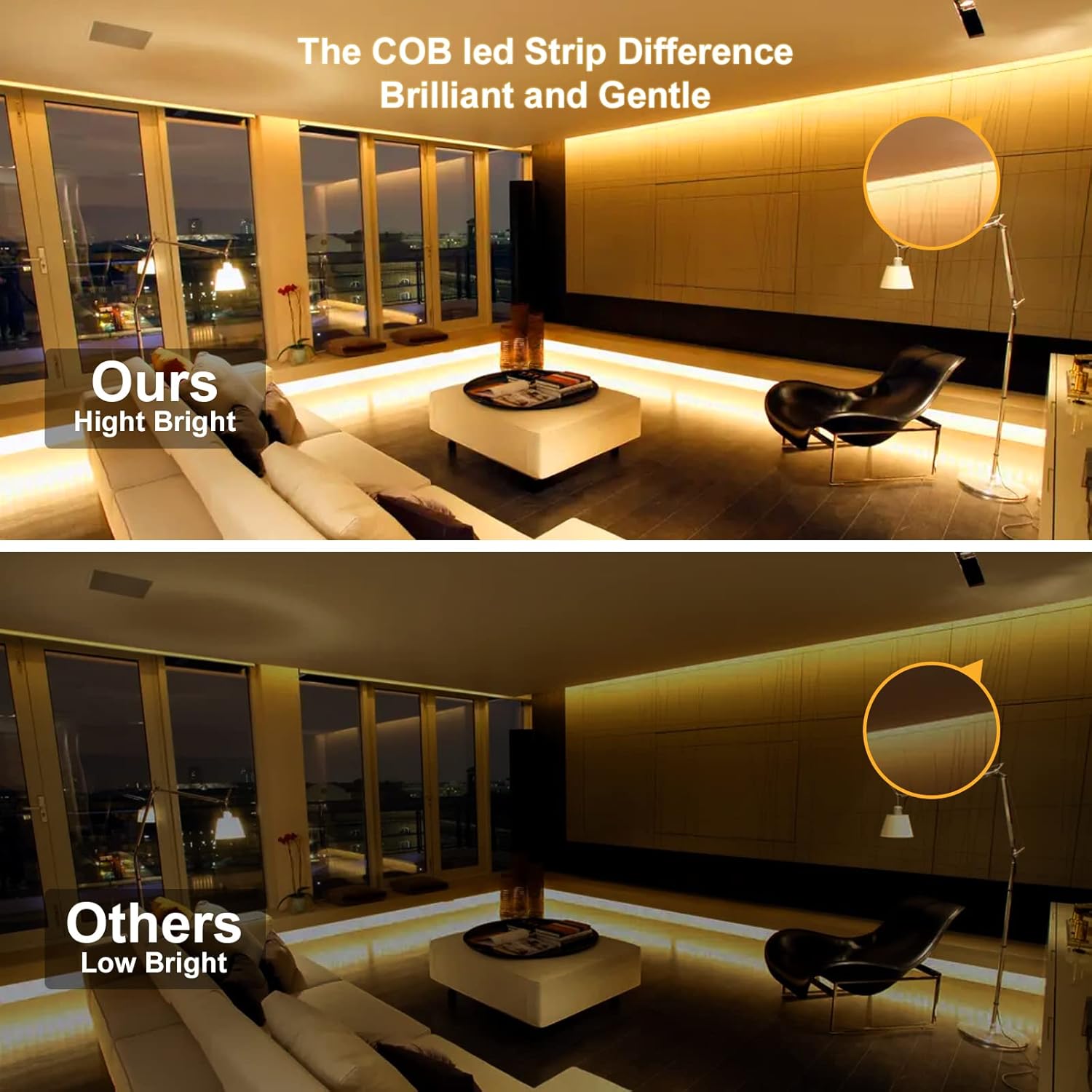 12V 6000K COB Led Strip, 16.4FT 480LEDs/m 9.6W/m Cold White Flexible Uniform Lights CRI 90+ 8mm Width High Density Dimmable Lights Strip for Home Indoor Decoration (No Adapter or Controller)