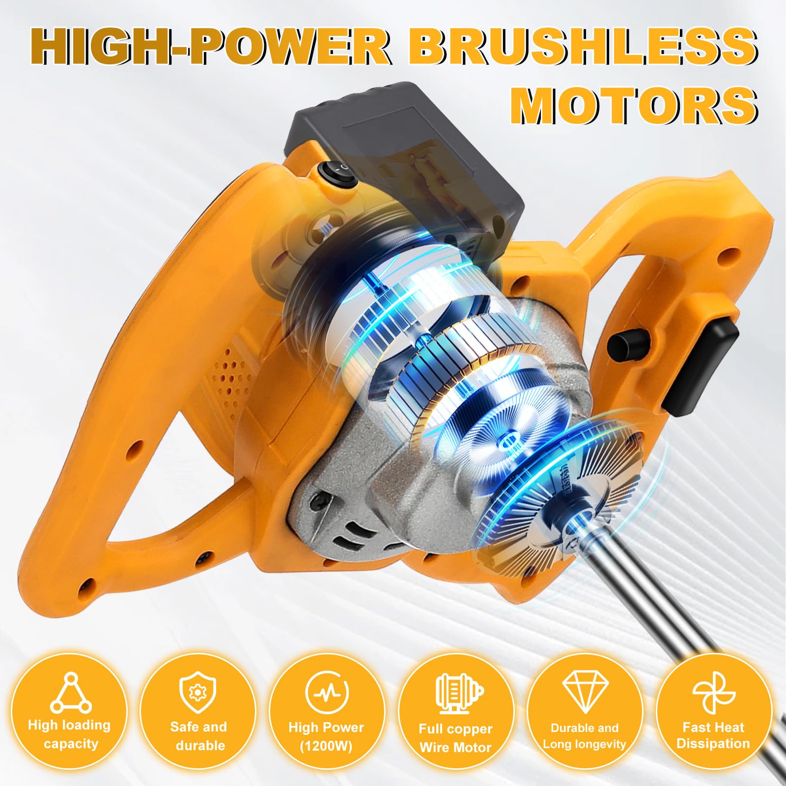 Mezclador a batería para pintura y hormigón para Dewalt 20V (sin batería) | Agitador de Mortero sin Escobillas, 6 Velocidades, 2 Varillas, para Mortero, Pintura y Pegamento