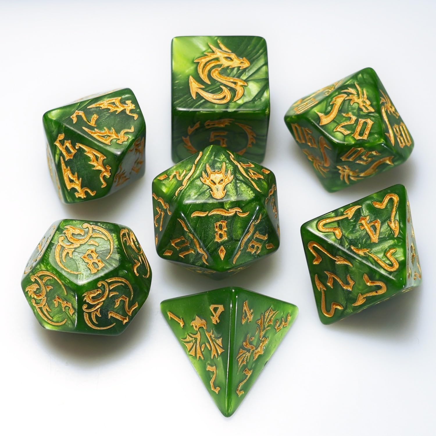 generic dice Set for Dungeon and Dragons D&D MTG 7-Die RPG Polyhedral Dice ，D20 D12 D10 D8 D6 D4 D%(Green), Greener