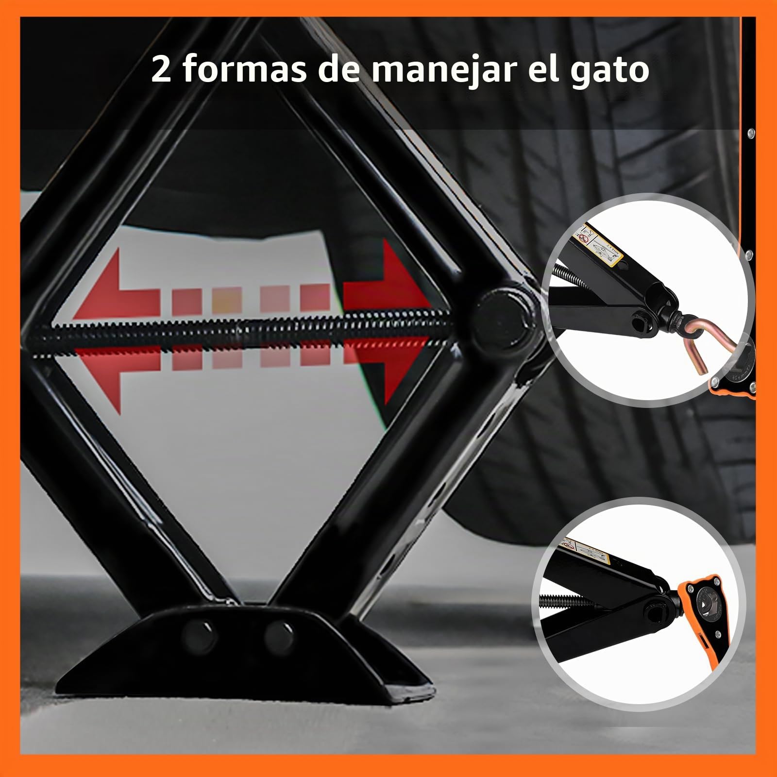 EXLECO Gato de Tijera 2,5T con Llave de Rueda Telescópica, Elevador con Trinquete, Gato Hidráulico con Carraca, 360 ° Cabezal de Actividad, Llave de carraca, para Coche Familiar SUV MPV