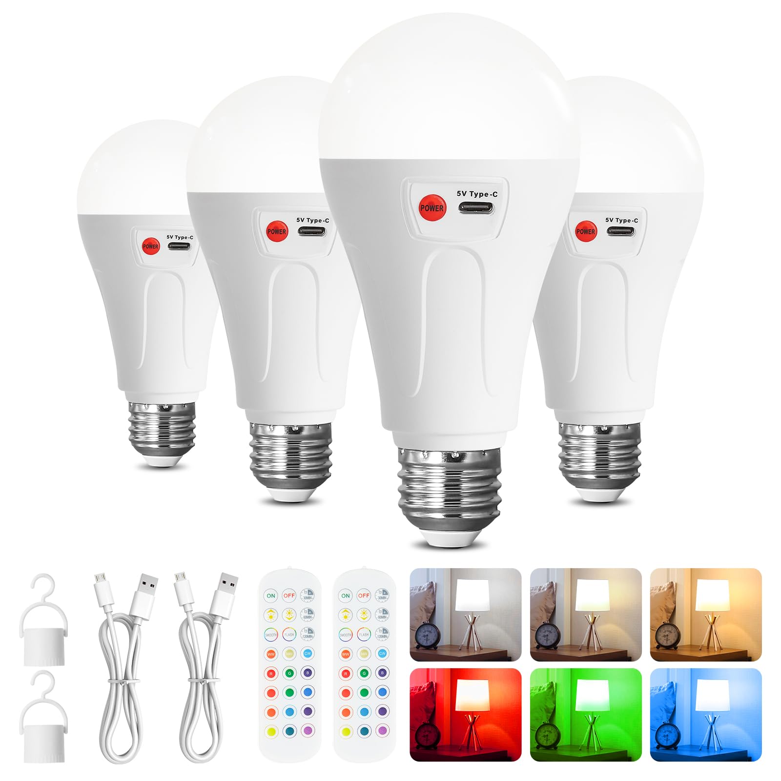Weaboopre E26 Rechargeable Light Bulb 4-Pack