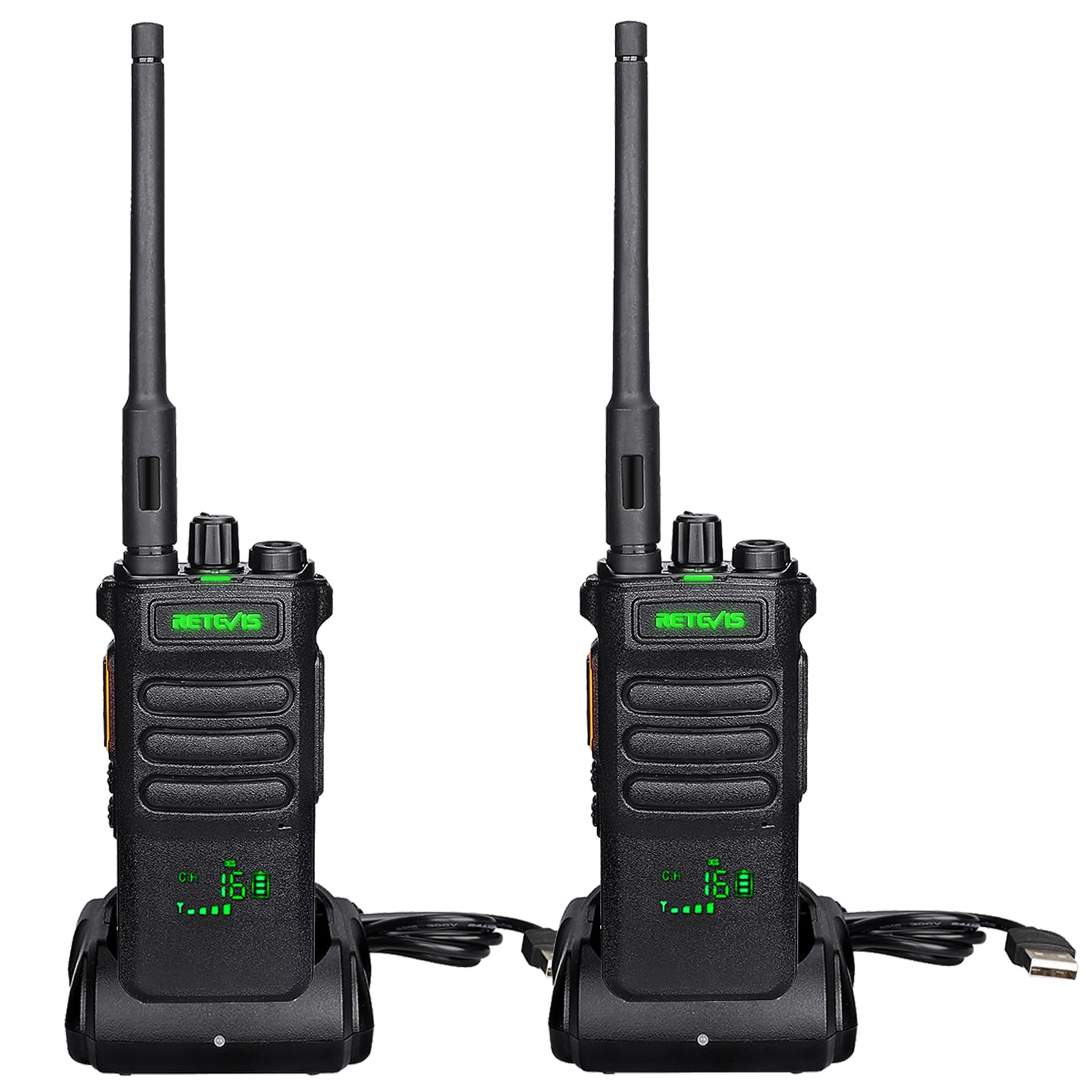 Retevis RT86 Ricetrasmittente Professionale, Walkie Talkie ad Alta Potenza | 2600mAh, Schermo, Allarme Emergenza, Ricaricabile, per Sicurezza e Industriali, Nero, 2 Pezzi