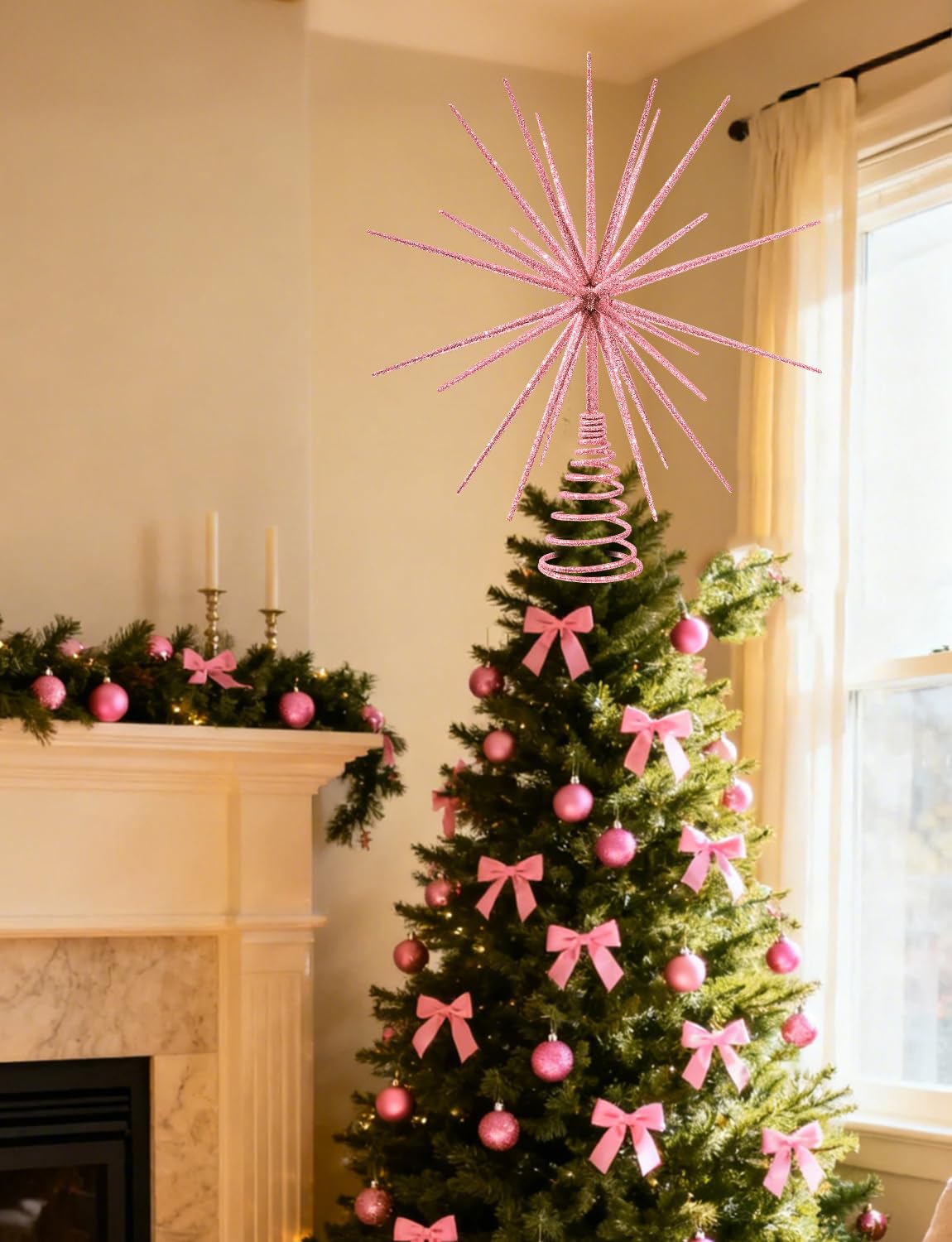 Rosa Weihnachtsbaumspitze, explodierender Stern, Weihnachtsschmuck