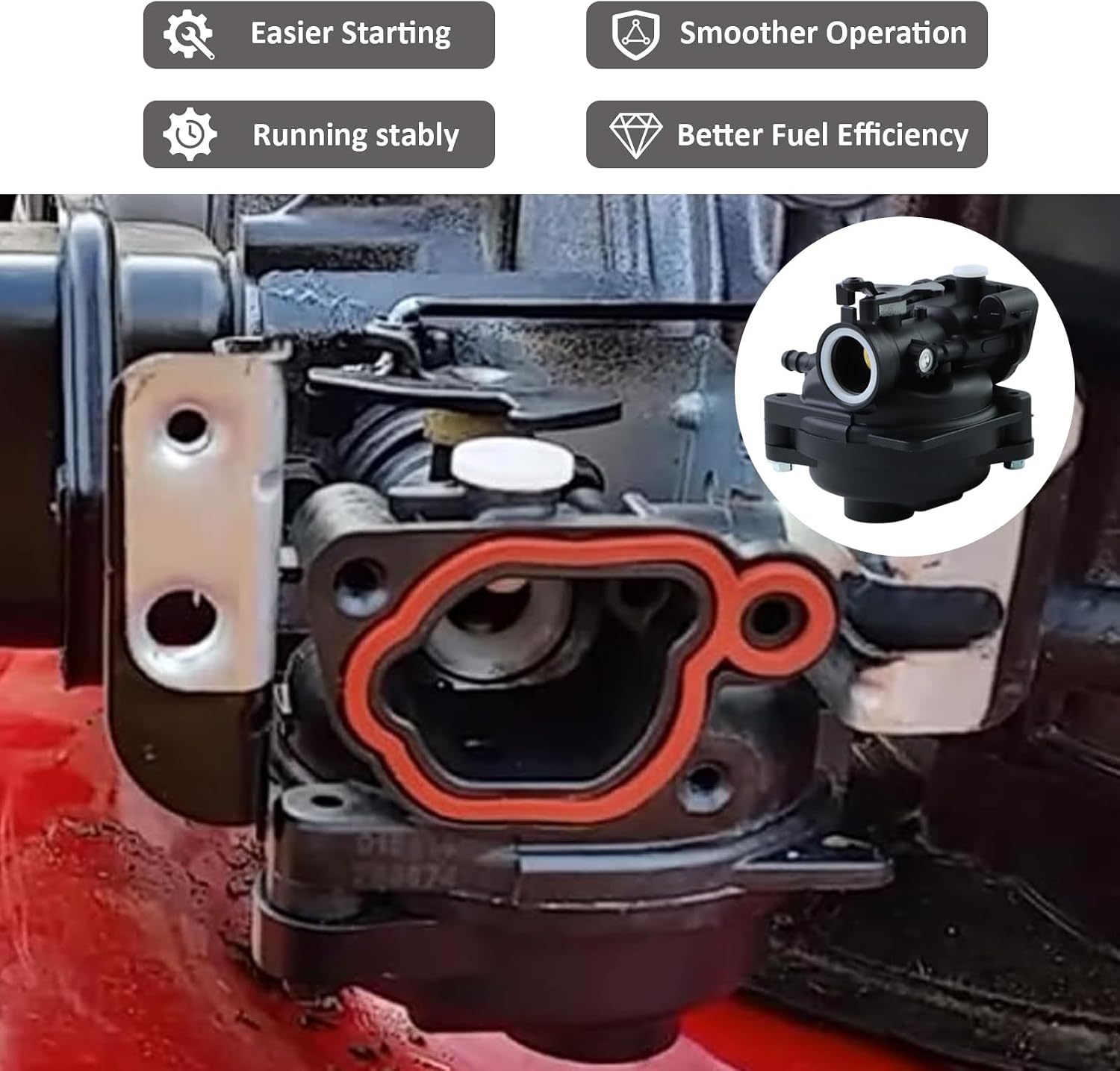 WOTIAN 799583 Carburetor Compatible with B&S 593261 595656 300E 450E 500E 550E 550EX 08P502 09P602 09P702 Series Engine Lawn Mower Carburetor Kit