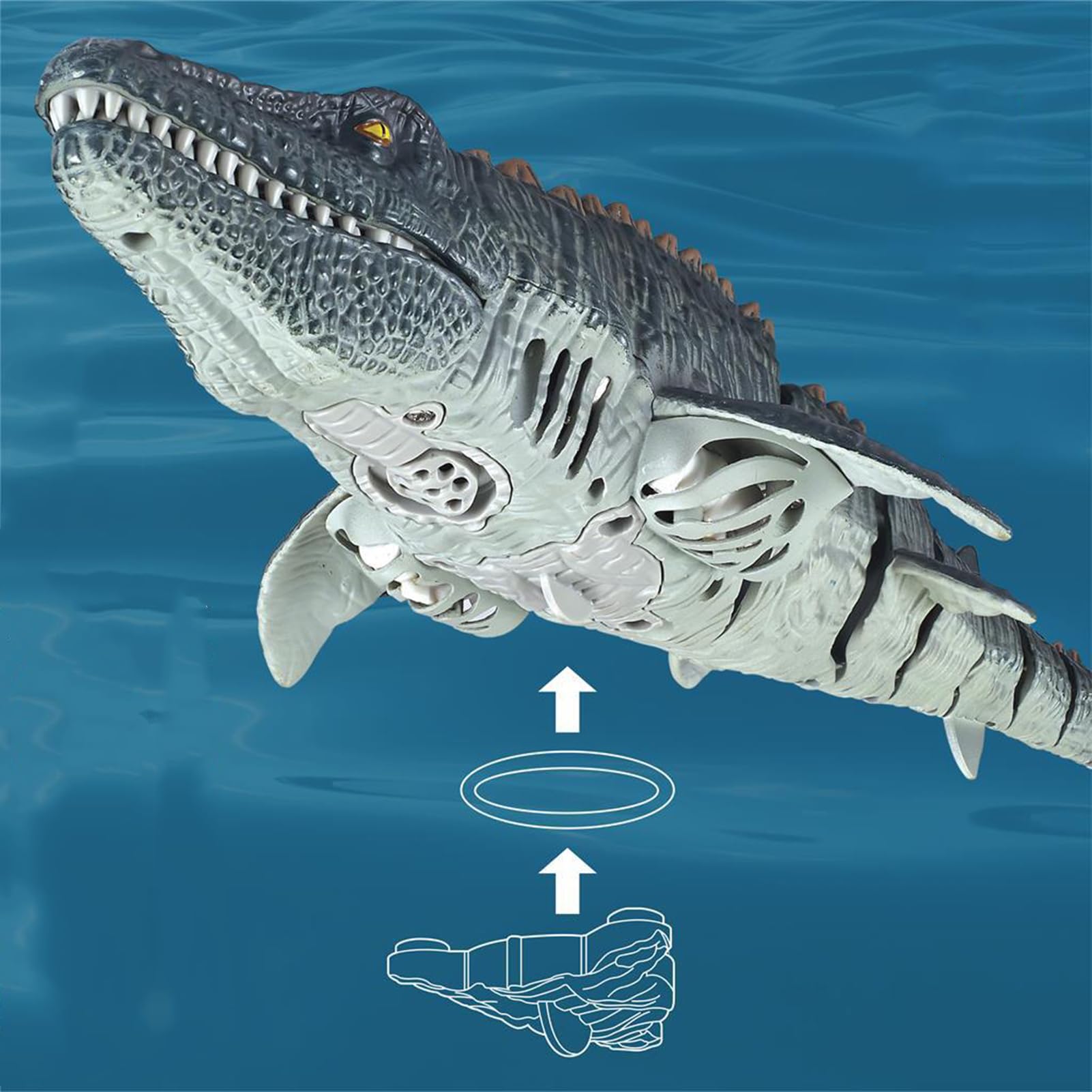 Jouet Mosasaurus Aquatique – Dinosaure Nageant RC, Figurine De Piscine Interactive, Jouet Télécommandé Mosasaurus avec Lumière Et Spray Aquatique | Jeu D'aventure en Plein Air pour,