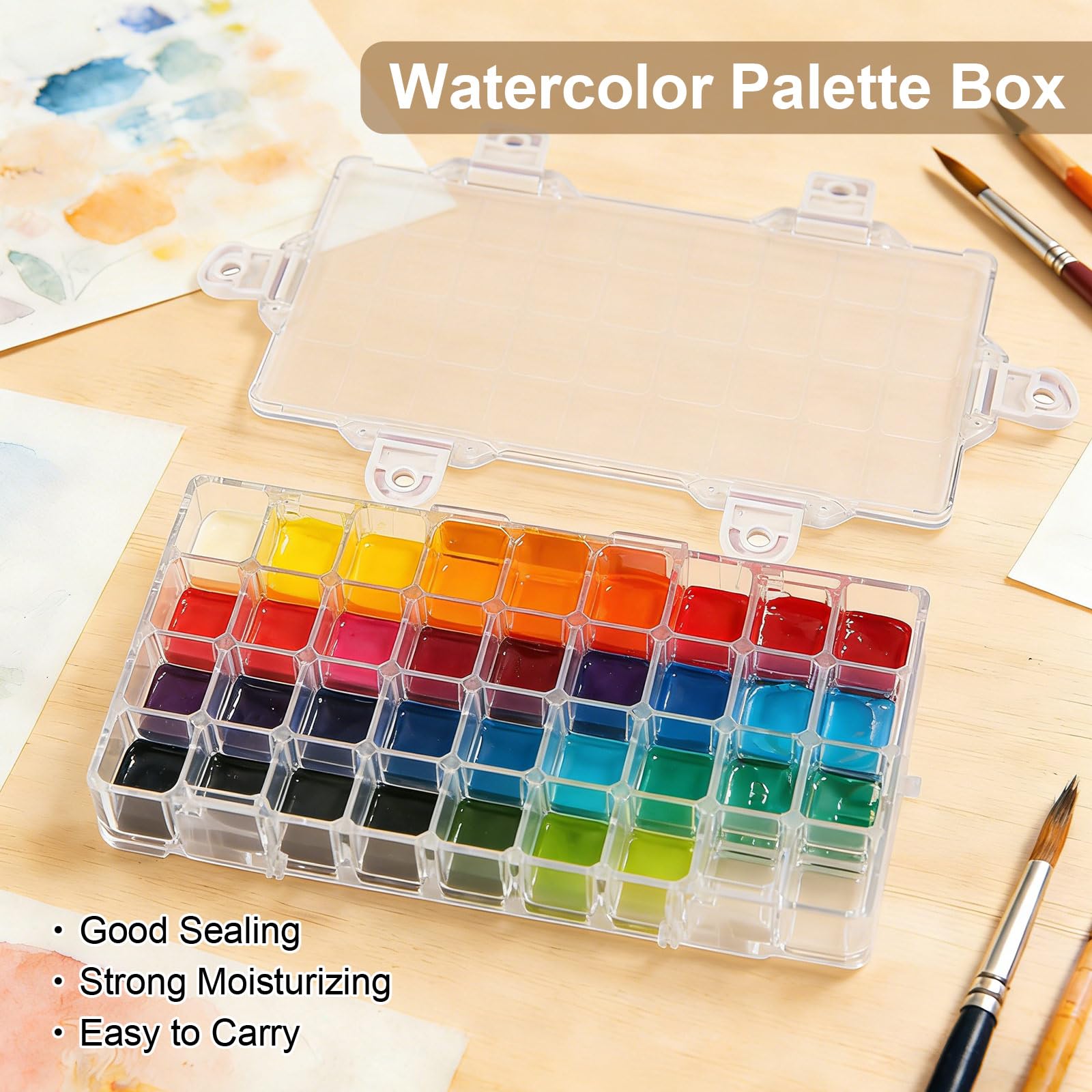 WANDIC scatola per pittura ad acquerello, 1 pz, 36 pozzetti, contenitore vuoto per pittura ad acquerello, acrilico e pittura ad olio