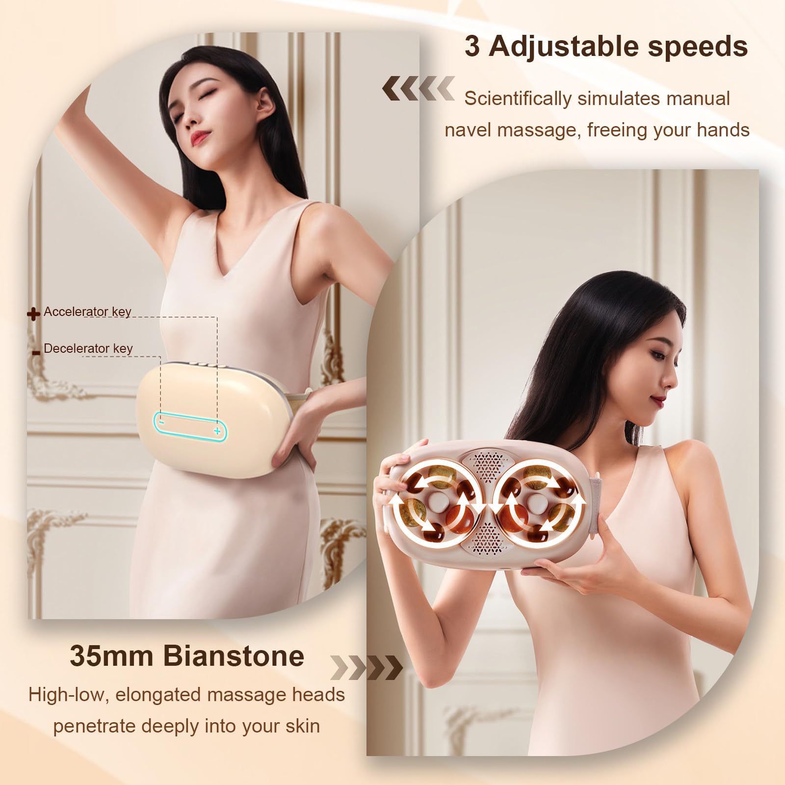 SHAHRYAR Máquina Masajeadora Abdominal,Masajeador Abdominal Automático,Cinturón Ajustable,3 Niveles De Velocidad De Masaje,para Flatulencias Y Cólicos Menstruales