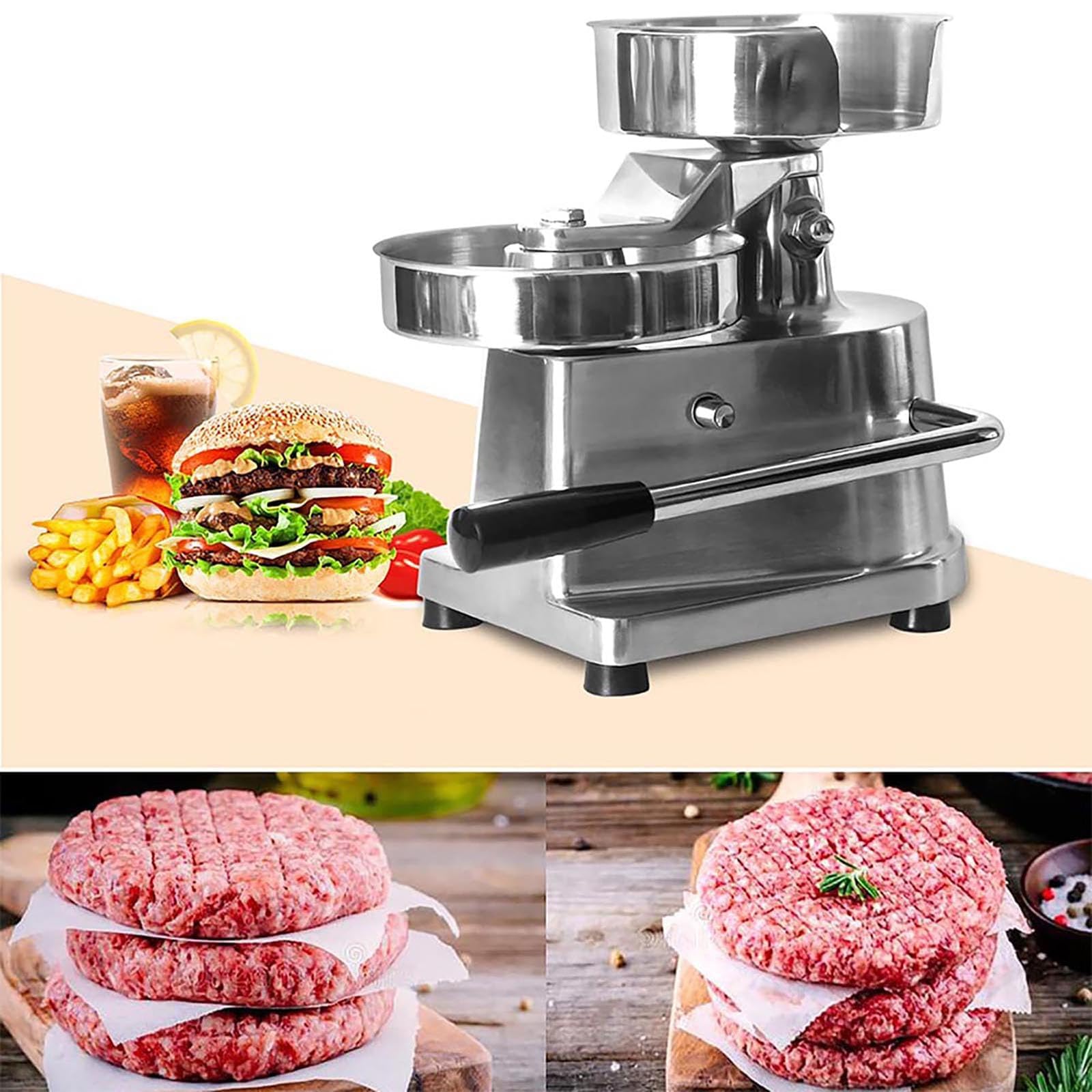 Robuste Hamburgerpresse, professionelle Edelstahl-Burger-Patty-Maker, manueller Fleisch-Pattyformer für gewerbliche Küche und Restaurant