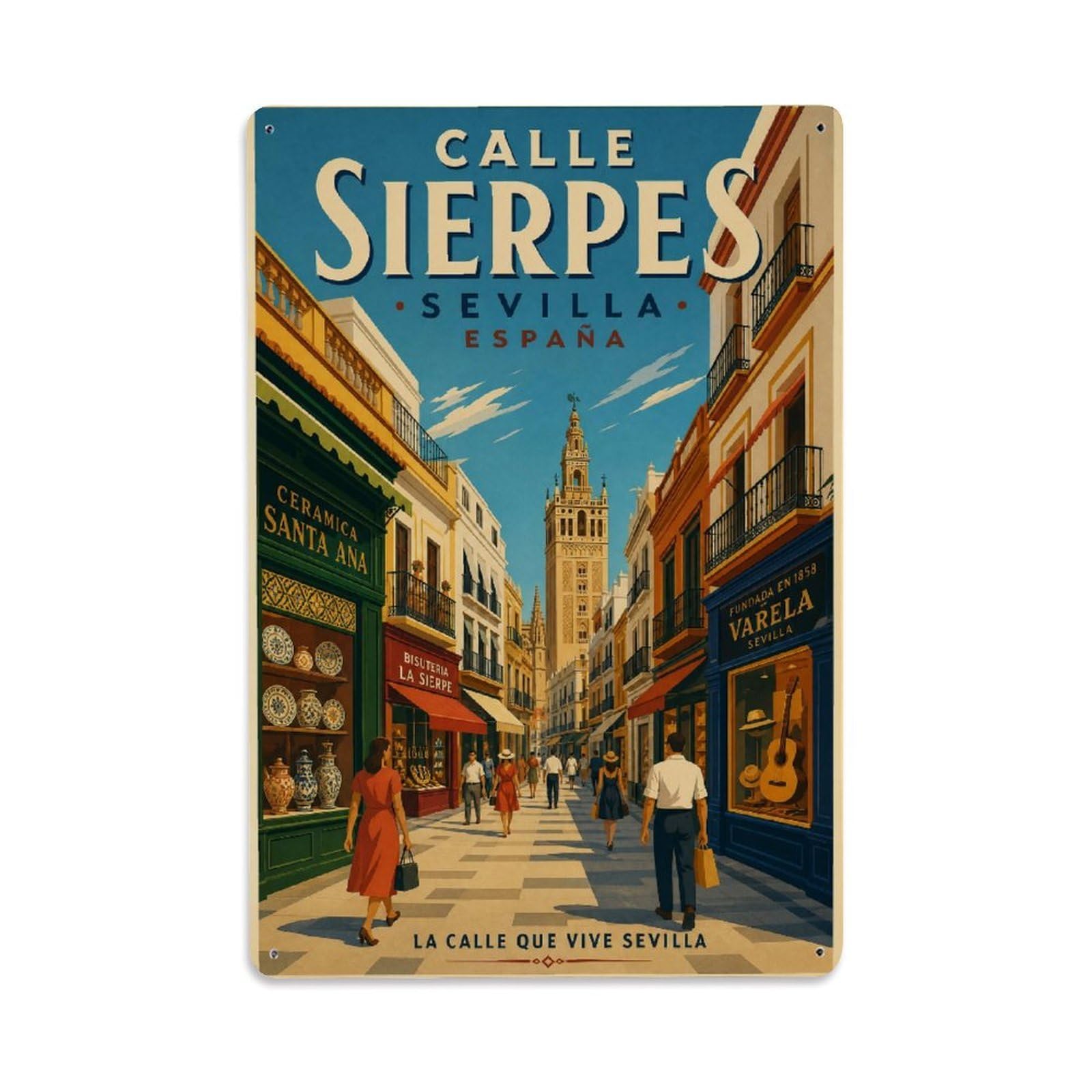Huiyhb 8X12inch(20X30cm) Vintage Travel Calle Sierpes Seville Shopping Street Metal Tin Sign
