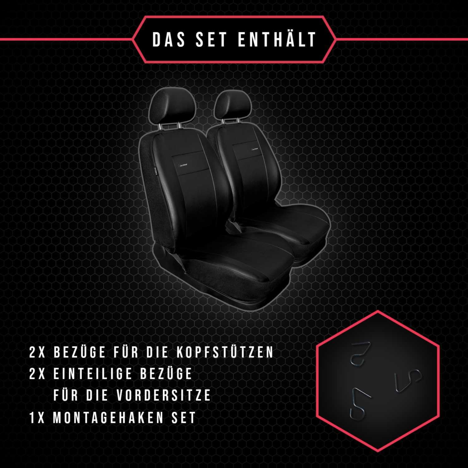 2er Set Autositzbezüge PKW universal | Auto Sitzbezüge Kunstleder Schwarz für Airbag geeignet | für Vordersitze | 1+1 Autositze vorne