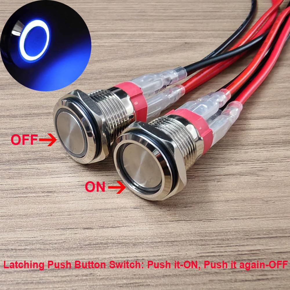 16mm Momentary/Latching Push Button Switch 12V/24V ON/OFF 1NO+1NC 5A 9 thumbnail image