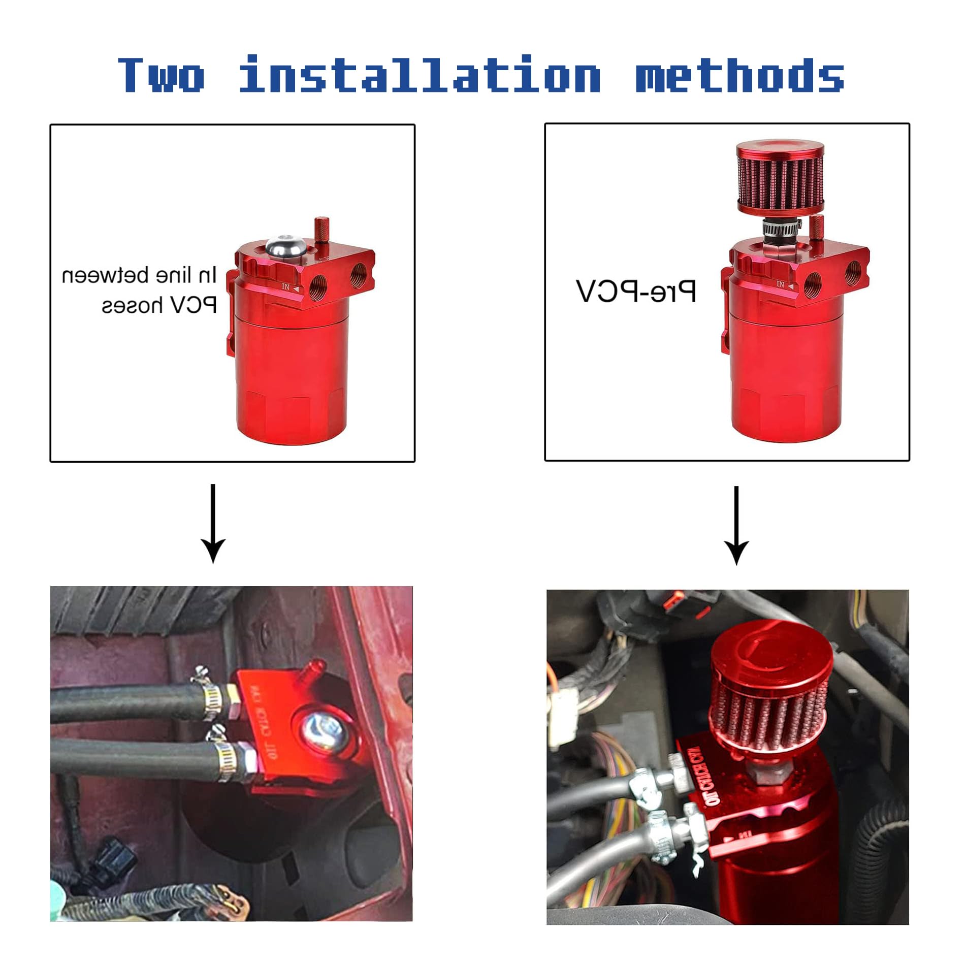 Baffled Récupérateur d'huile avec filtre reniflard 300 ml Rouge avec réservoir de trop-plein de 1 L Convient à la plupart des véhicules