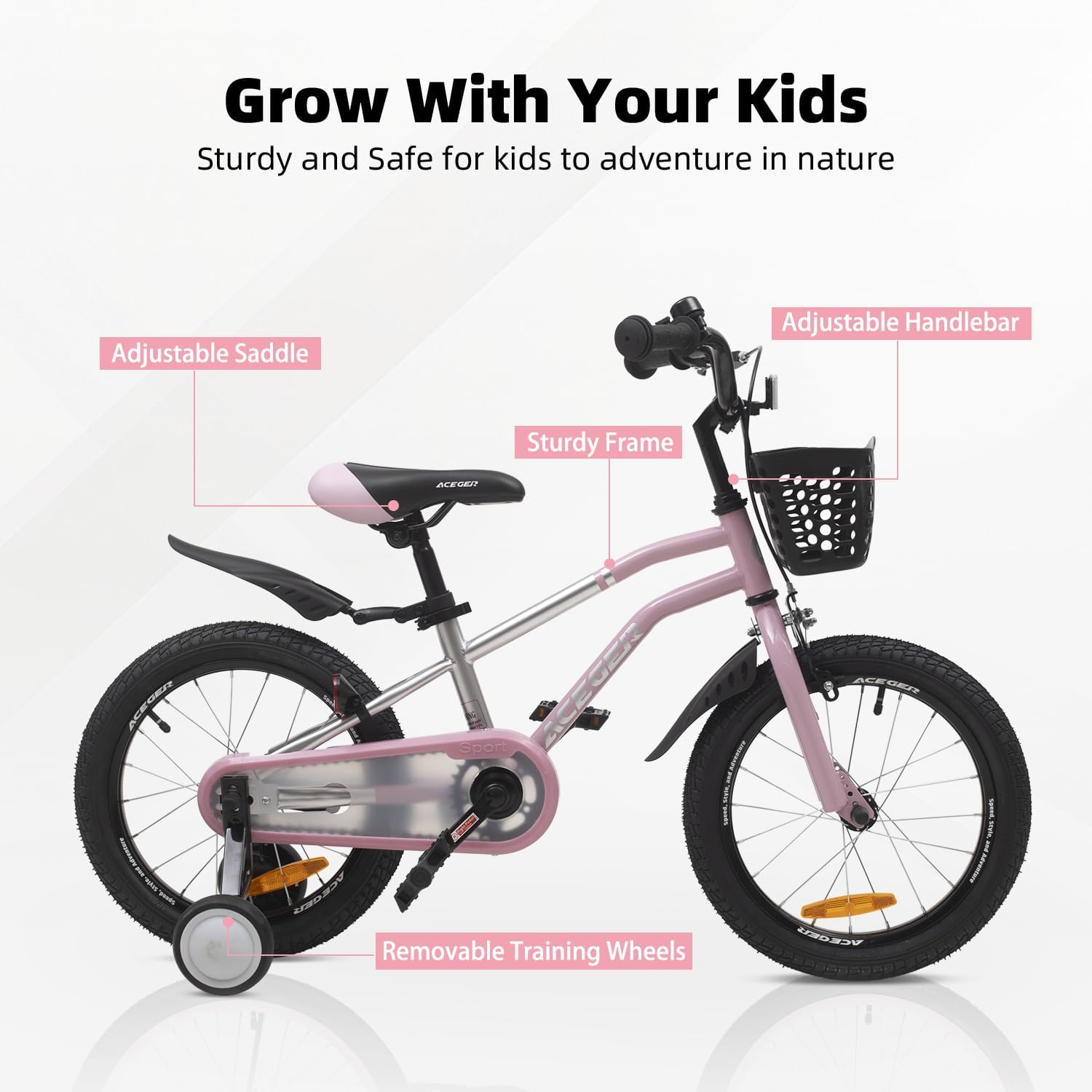 ACEGER Kids Bike for Ages 2-12 Years Old Boys Girls and Toddler, 12 14 16 18 Inch Children Bicycle with Training Wheels, 20 Inch Bike with Kickstand, Multiple Colors.