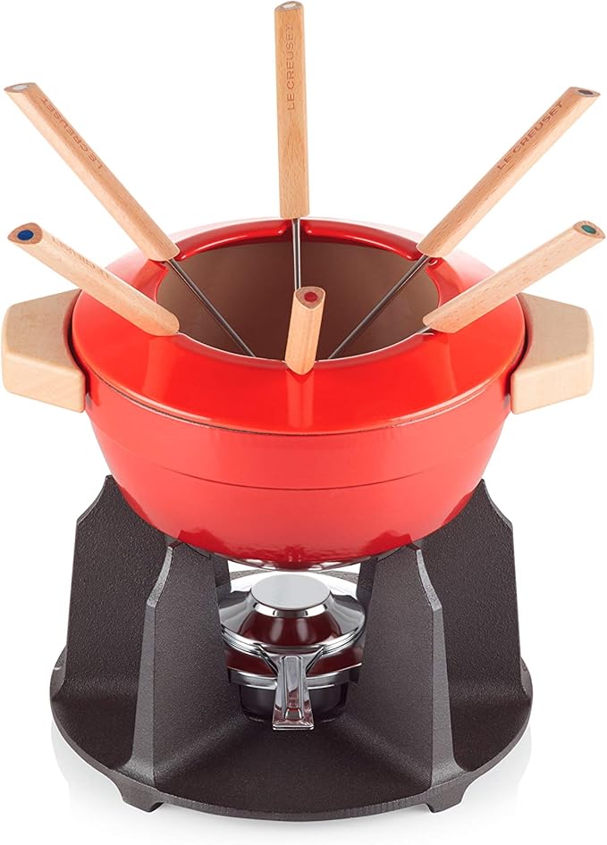 Le Creuset Enamelled Cast Iron Fondue Set, With Adjustable Burner and 6 Forks, For Cheese
