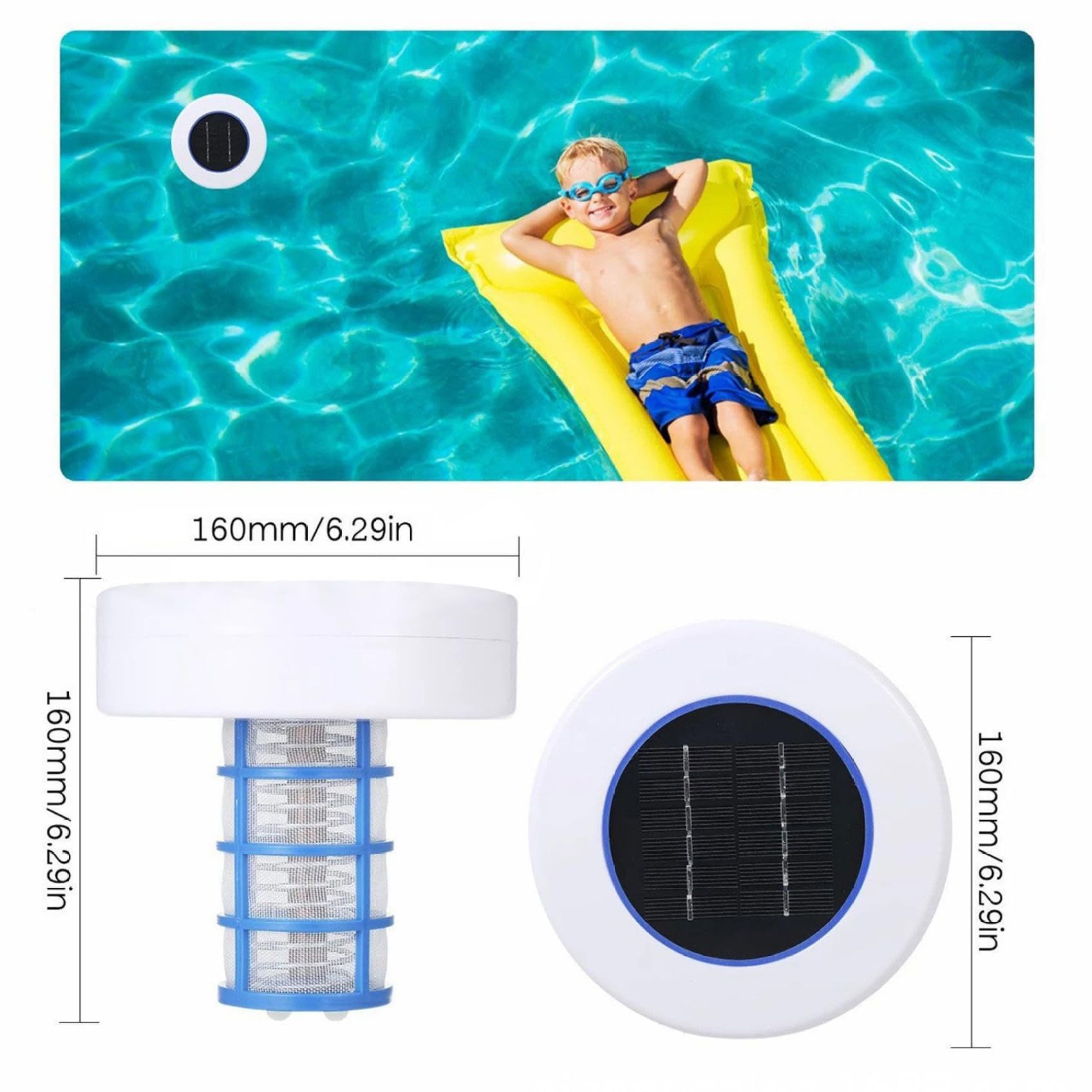 Jonizator basenowy, pływający środek do czyszczenia i oczyszczania wody, do basenów, wanien z hydromasażem i małych stawów wielokrotnego użytku Standard with test strips