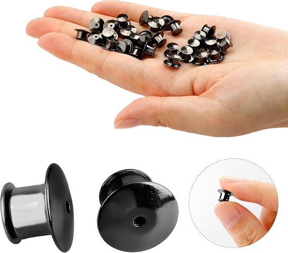 Pin Backs, Metal Locking Pin Backs, 30 Pieces Keepers Clasp Needle Back Lock Flat Head clamp Badge Fastener Tie Tack Lapel Brooch Enamel Lapel Pins Lock and DIY Crafts,Without Needle - Black
