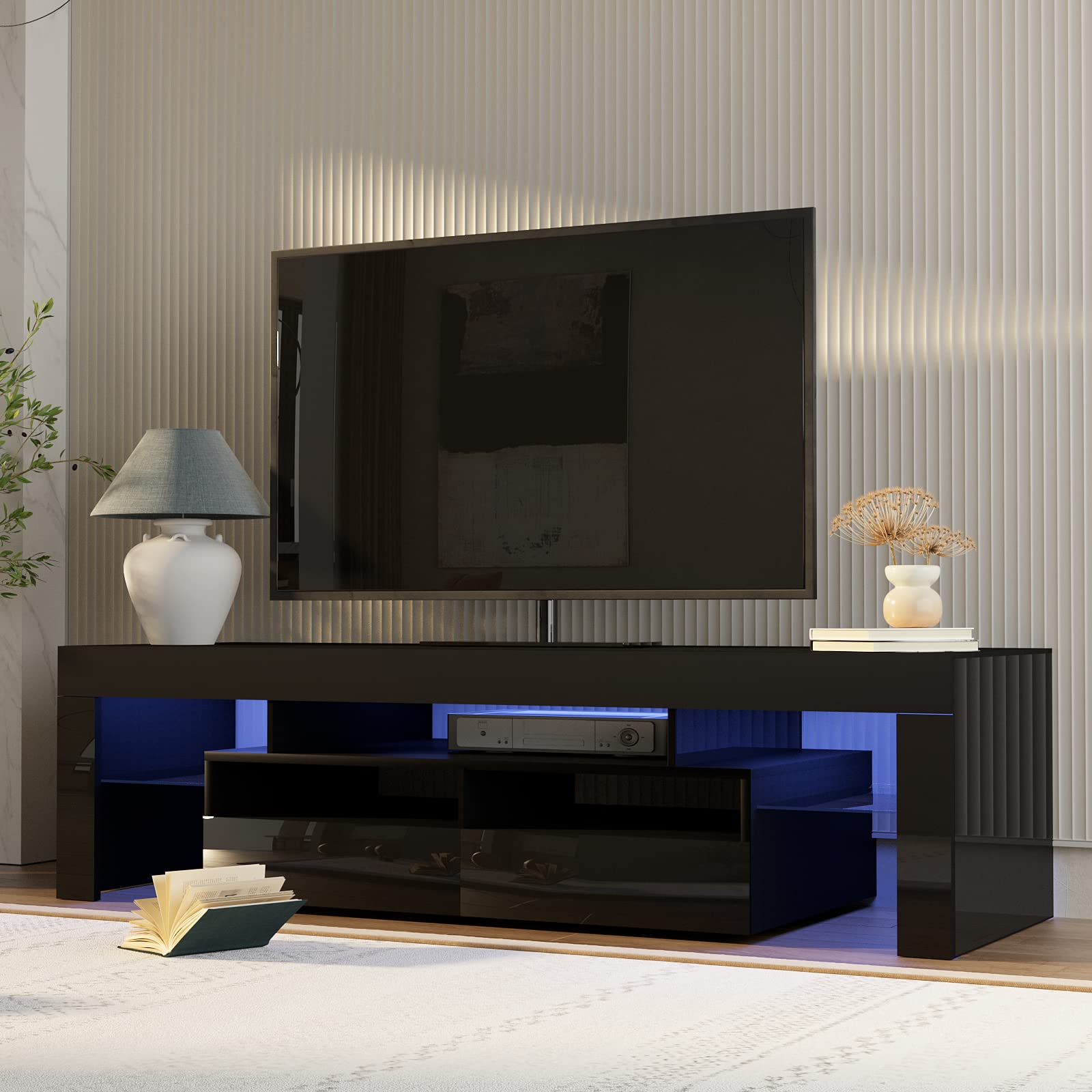 LED TV Stand for 60/65/70 inch TV, Modern Gloss Entertainment Center
