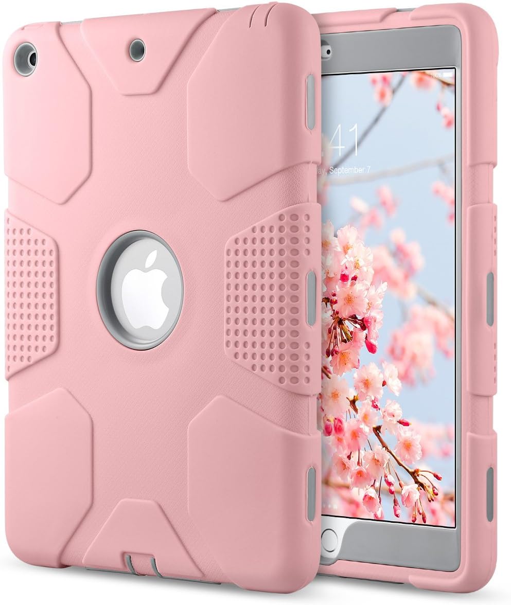 iPad 2017 9.7 inch Case, iPad Case 9 7 inches for Kids, ULAK Heavy Duty Shockproof Kidproof Protective Case Silicone PC Dual Layer Hybrid Cover, with Universal Kickstand-Rose Gold/Grey