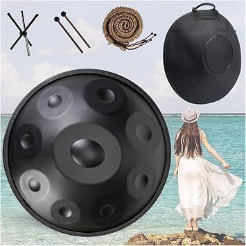 Handpan - 9 10 12 Tones 22 Inch Handpan Drum In D Minor 432 Hz Handpan Instrument With Soft Bag/Handpan Mallets/Handpan Stand/Note Stickers/Cleaning ClothBlack,9 Notes 440Hz