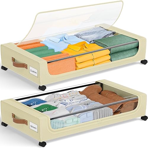 GoMaihe Almacenamiento debajo de la cama con ruedas contenedores de almacenamiento XXL debajo de la cama con tapas, contenedores rodantes para ropa
