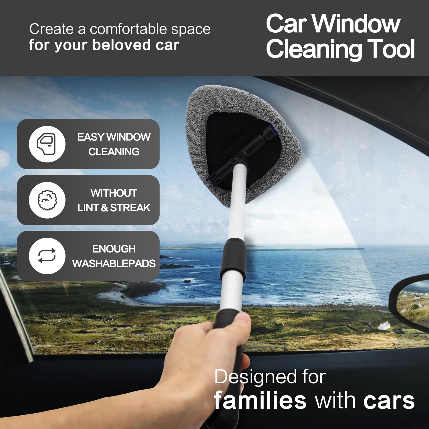 7 Pcs Windshield Cleaner Tool Set + 3 Pack Large Extra Thick Heavy Duty Sponge, Grey+Black