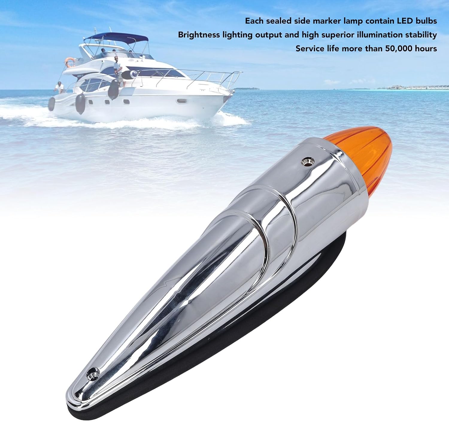 Amber Super Bright Chrome 17 LED Marker Light, Marine Top Clearance Signal Warning Light, High Visibility Boat Side Marker with Sealed ABS Lens for Yacht Ship