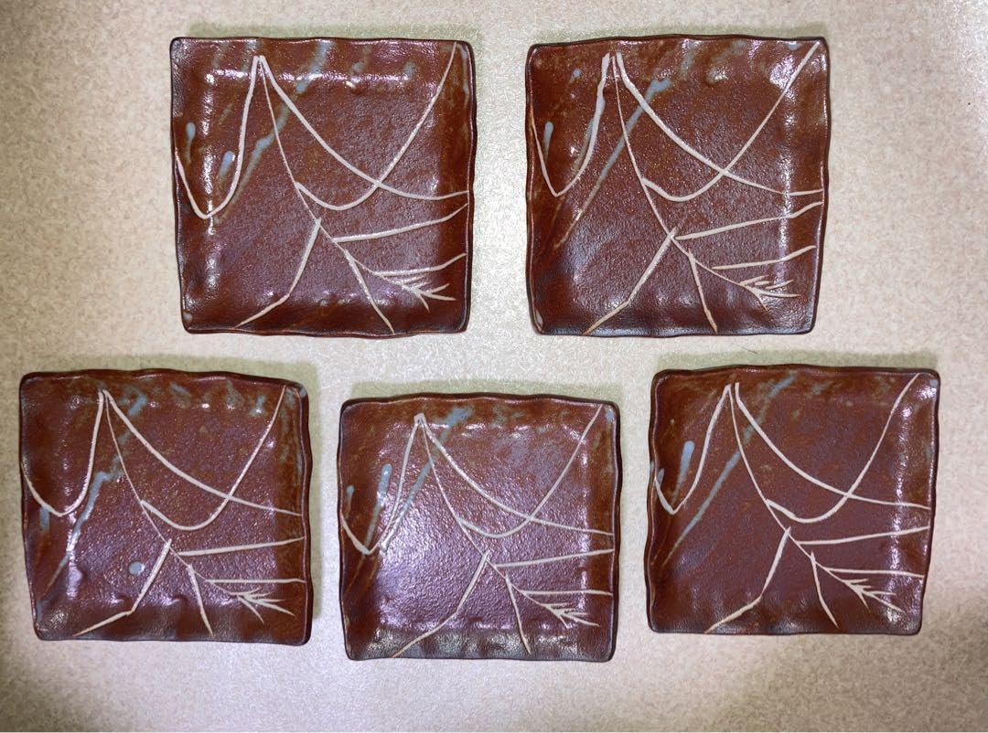 水野輝幸/魯山人写し/紅志野芦四方平向付/5客