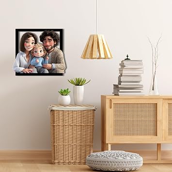 Personalized Cartoon Style 3D Photo Wooden Photo Frame Sign Custom Cartoon Portrait Gift Caricature Picture Frame Gifts for Wedding Family Anniversary Christmas Couple Birthday Wall Art Decor