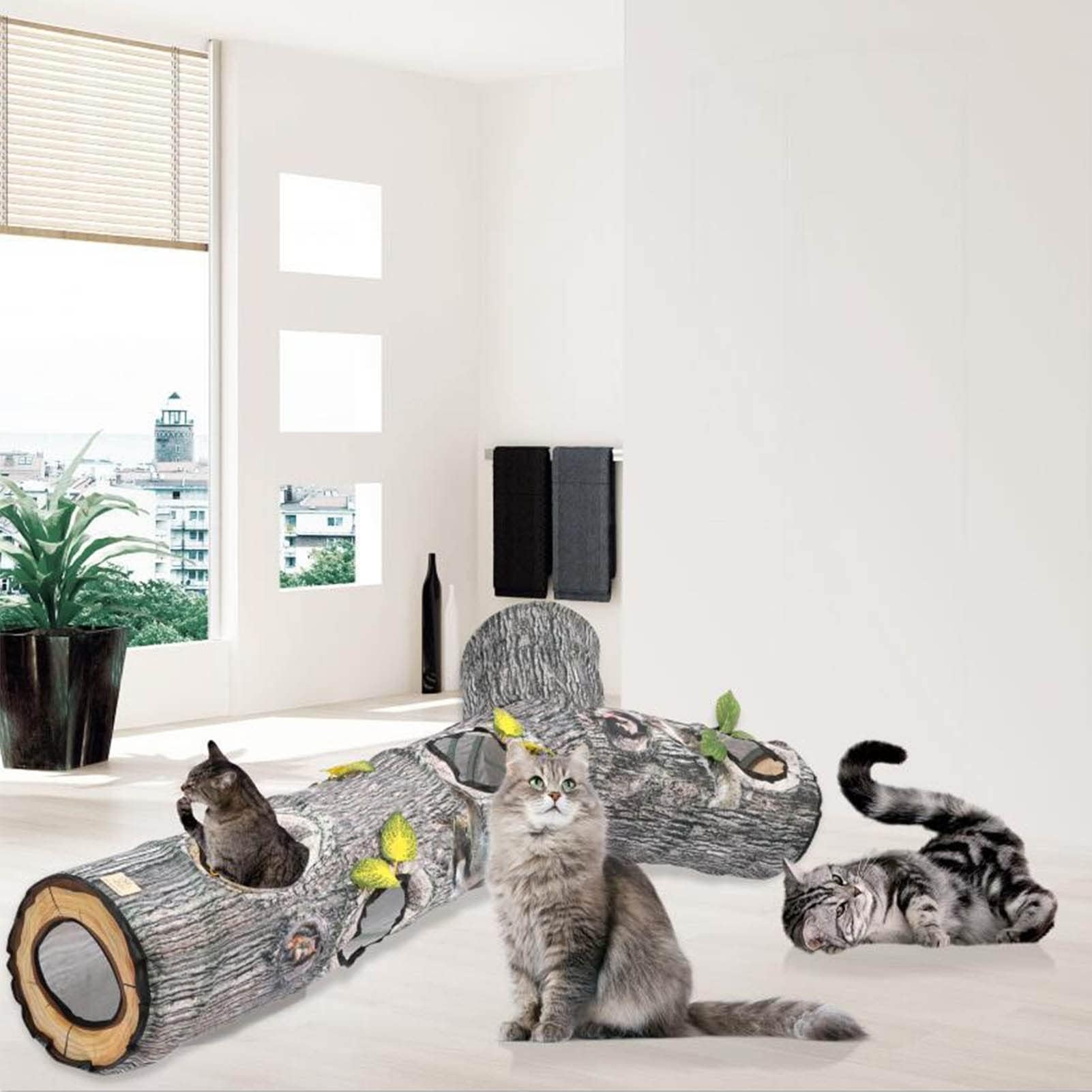 Cat Tunnel, Bunny Tunnel Cat Tube 3 Way Cat Tunnel Ferret Tunnel Cat Tunnels for Indoor Cats Large Ferret Tube Wood Grain Pet Tube - Image 3