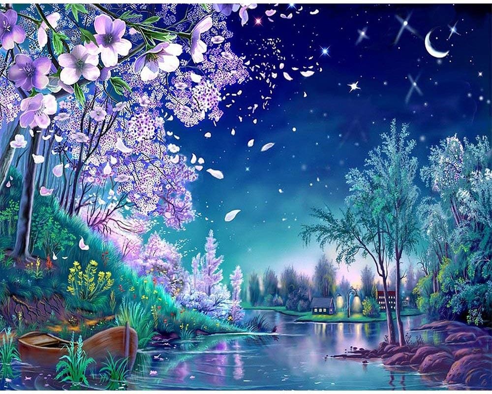 Alto Crafto Paint by Numbers for Adults, DIY Drawing Paintwork with 4 Paintbrushes and Acrylic Paints, 16”x20” Rolled Canvas Gift Decor, Blue Nights Nature Landscape Scene