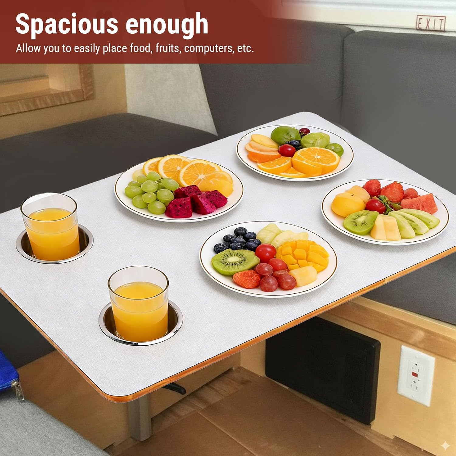 RV Table Top, Rectangular Solid Wood Boat Table Top with Metal Sealed Finish, for RVs Boats Yachts Dining and Office