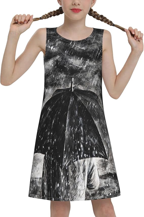 Amazon Co Jp 雨の中で傘を差した人物の後ろ姿 ワンピース 子供 女の子 ガールズ チュニック ドレス キッズ ロングスカート 夏の 誕生日パーティー 韓国風ファッション 通学 旅行 海遊び 普段着 お出かけ Clothing Accessories