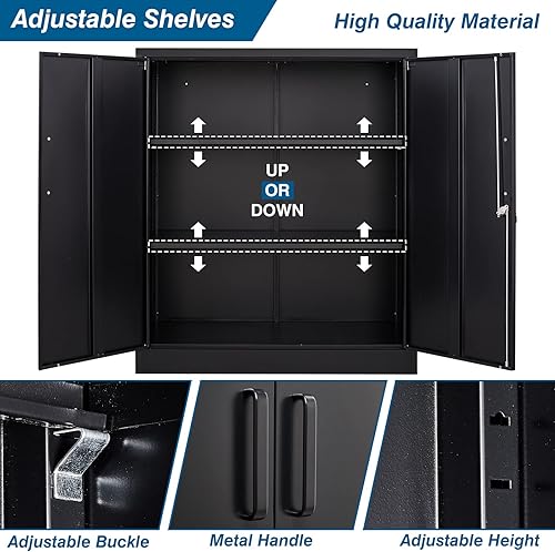 Miniatura 6 de PEUKC Armario de almacenamiento de metal, gabinete negro de 36 pulgadas con estantes, 2 estantes de almacenamiento ajustables y 2 puertas con