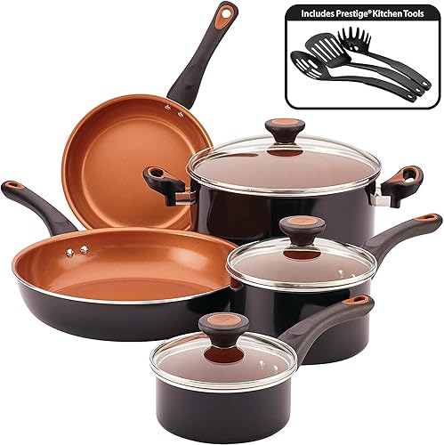 Farberware 10365 Glide - Juego de utensilios de cocina antiadherentes aptos para lavavajillas, ollas y sartenes, 11 piezas, color negro