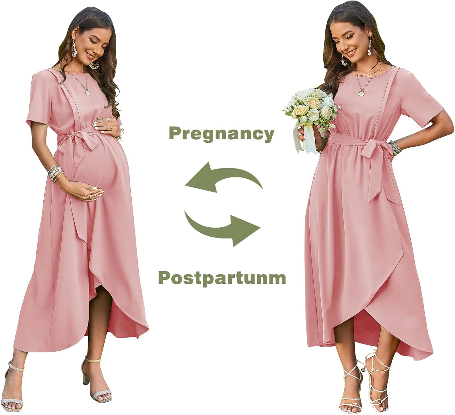 Arach&Cloz Womens Maternity Dress 2023 Summer Short Sleeve Maxi Dresses for Nursing Photoshoot Baby Shower