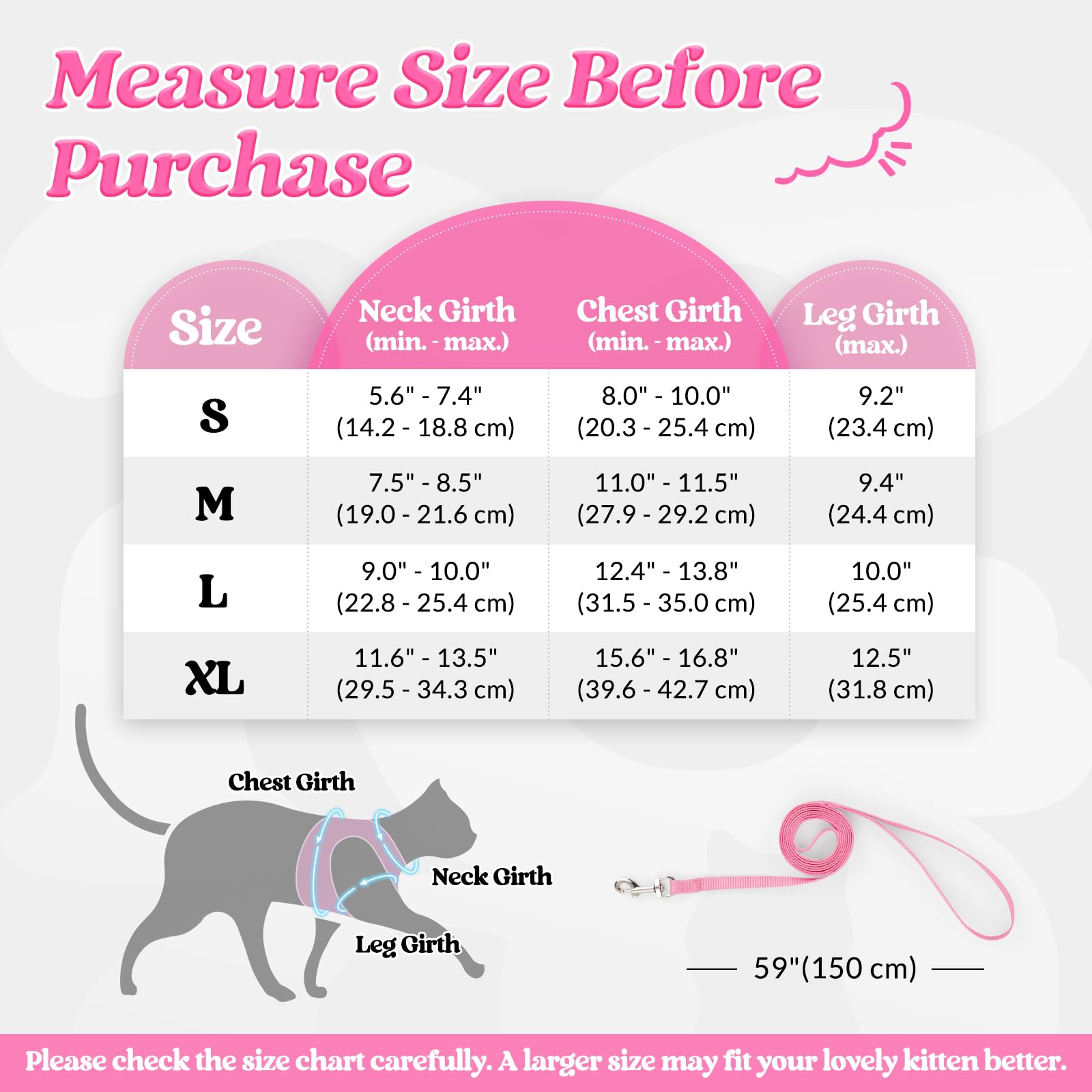 rabbitgoo Pettorina Gatto Antifuga, Guinzaglio Gatti Regolabile, Imbracatura Ultra-Leggero Morbido Riflettente per Cucciolo, Gattini e Gatto Piccolo, Pettorina per Passeggio e Corsa, S, Rosa
