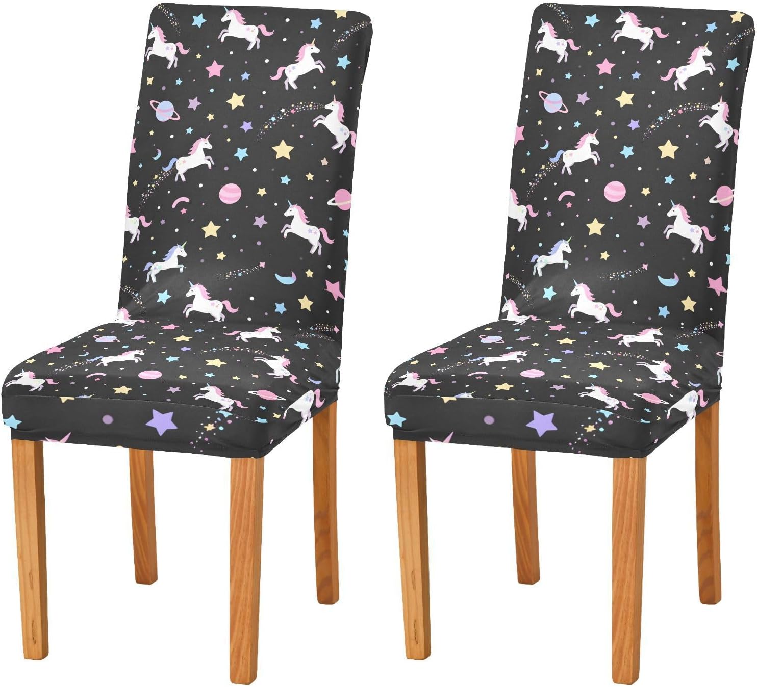 ALAZA Chair Covers for Dining Room, Unicorn Stars Pink Cute Pattern Stretch Chair Cover Sets Chair Protector Removable Washable for Ktichen Restaurant Hotel