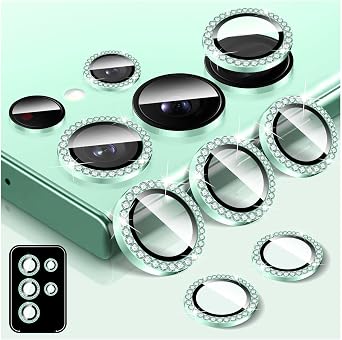 Diamond Camera Lens Protector for Samsung Galaxy S23 Ultra, LucBuy 9H Tempered Glass Back Camera Cover Screen Protector, Bling Bling Anti-Scratch Auto Adjust Individual Aluminum Metal Protective Ring