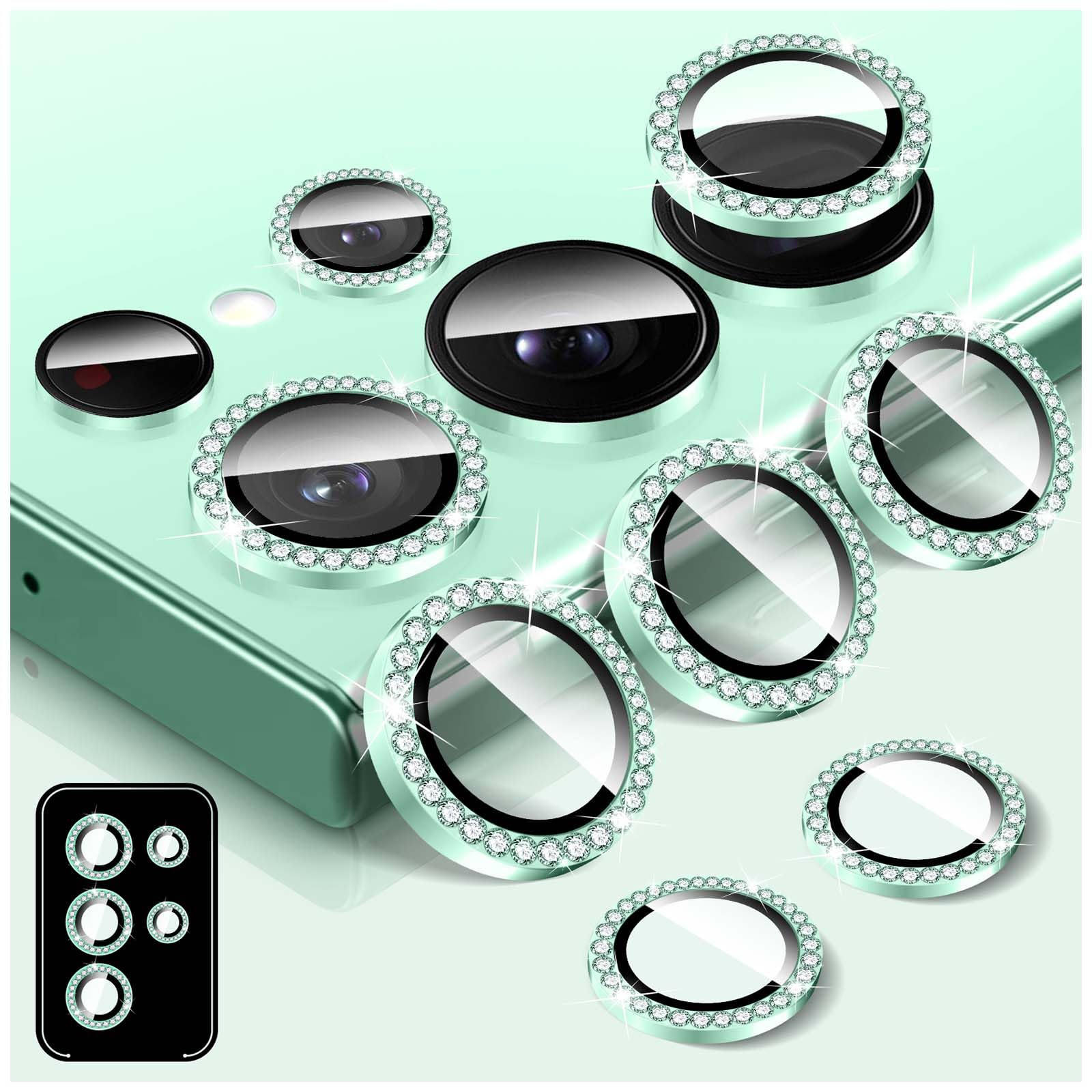 Kucheed Diamond Camera Lens Protector for Samsung Galaxy S22 Ultra, 9H Tempered Glass Back Camera Cover Screen Protector, Bling Anti-Scratch Individual Aluminum Metal Protective Ring
