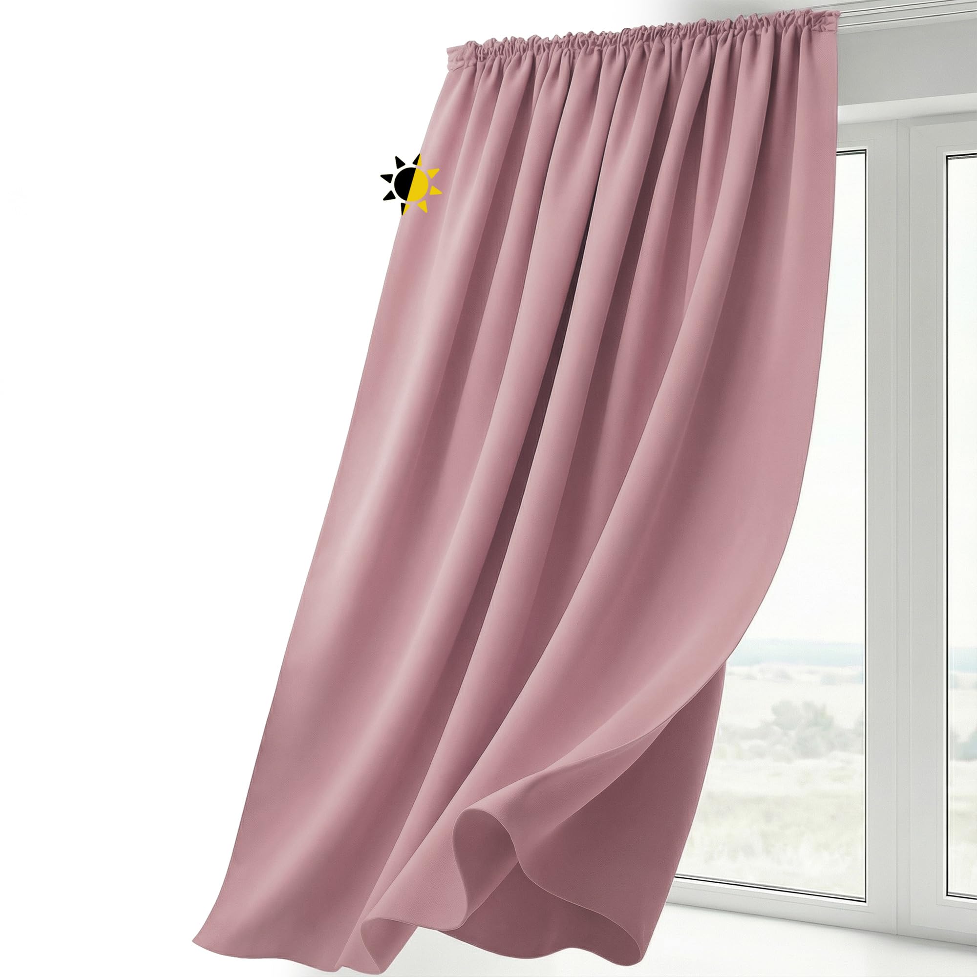 BEAUTEX Verdunkelungsgardine mit Kräuselband U-Band, Blackout Vorhang Blickdicht abdunkelnd, Größe und Farbe wählbar (Breite: 140 cm, Höhe: 225 cm, Altrosa)